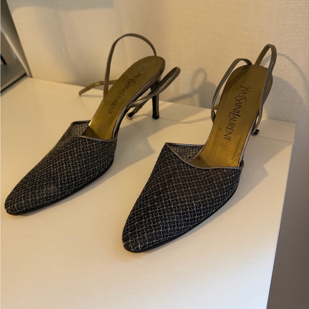Saint Laurent YSL Metallic Luxor Mesh Heels Size 8 - Picture 4 of 7